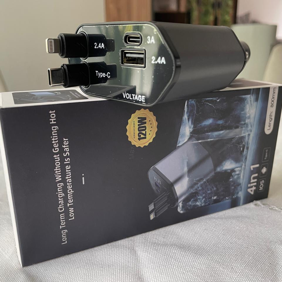CARGADOR RÁPIDO PARA AUTO 4 EN 1