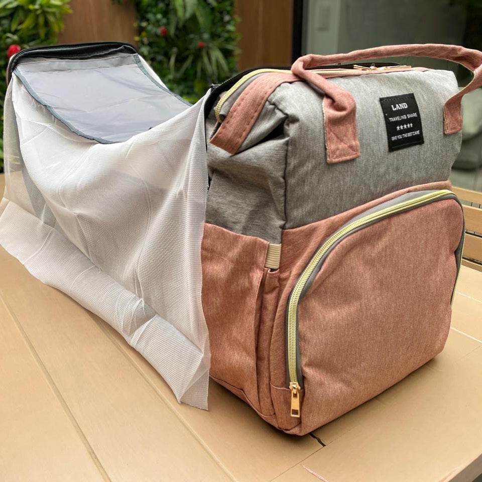 MOCHILA PAÑALERA EXPANDIBLE CON MOSQUITERA Y ALMOHADILLA